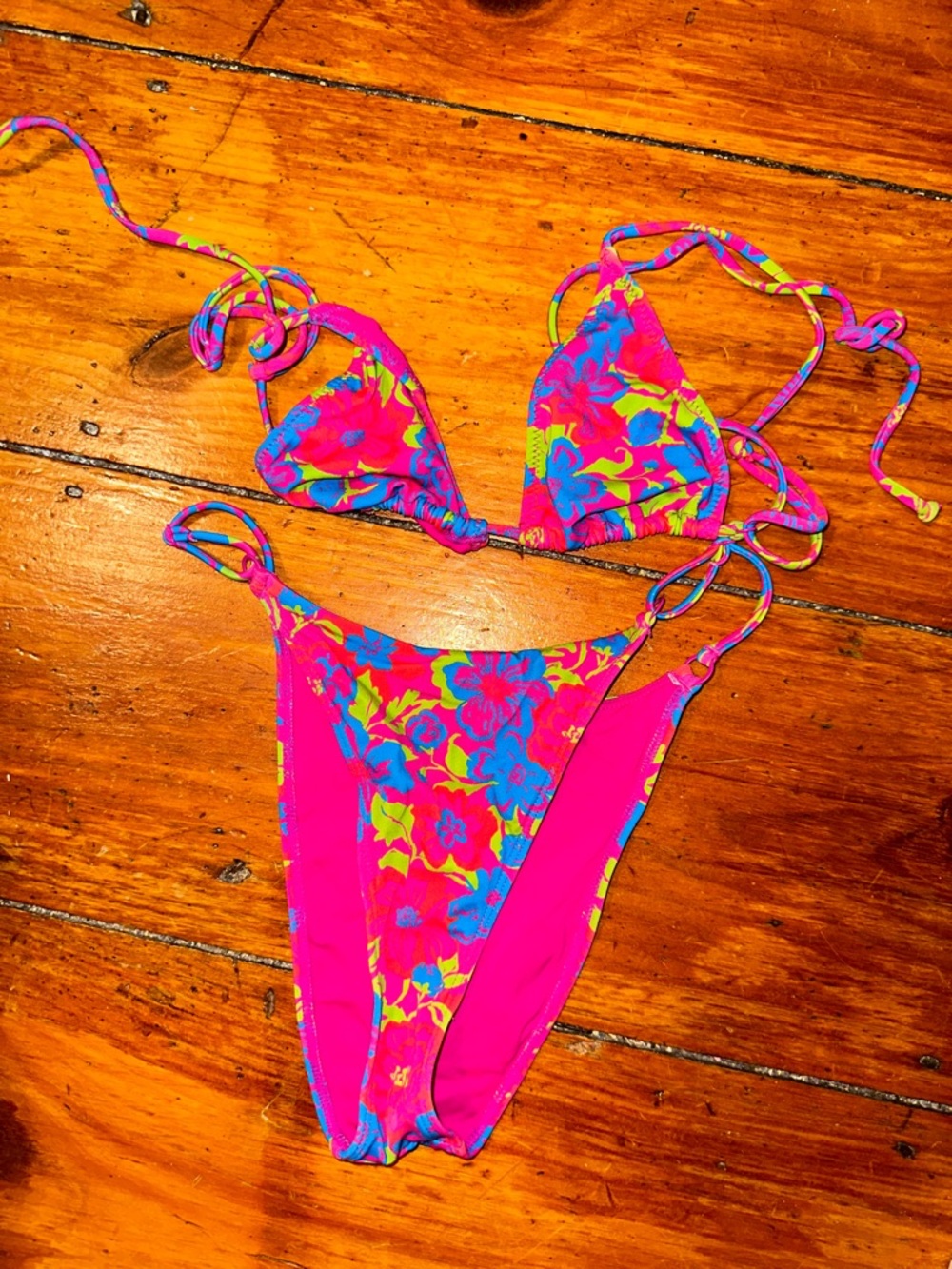 PacSun Neon Pink Floral String Bikini